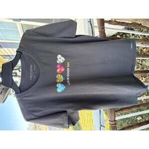 Life is Good Womens Crusher Tee - Large, Black with Colorful Heart Design